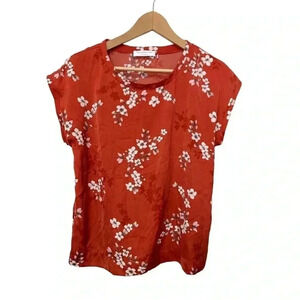 Rosemunde feminine soft & silky w red hues floral top  with cap s…